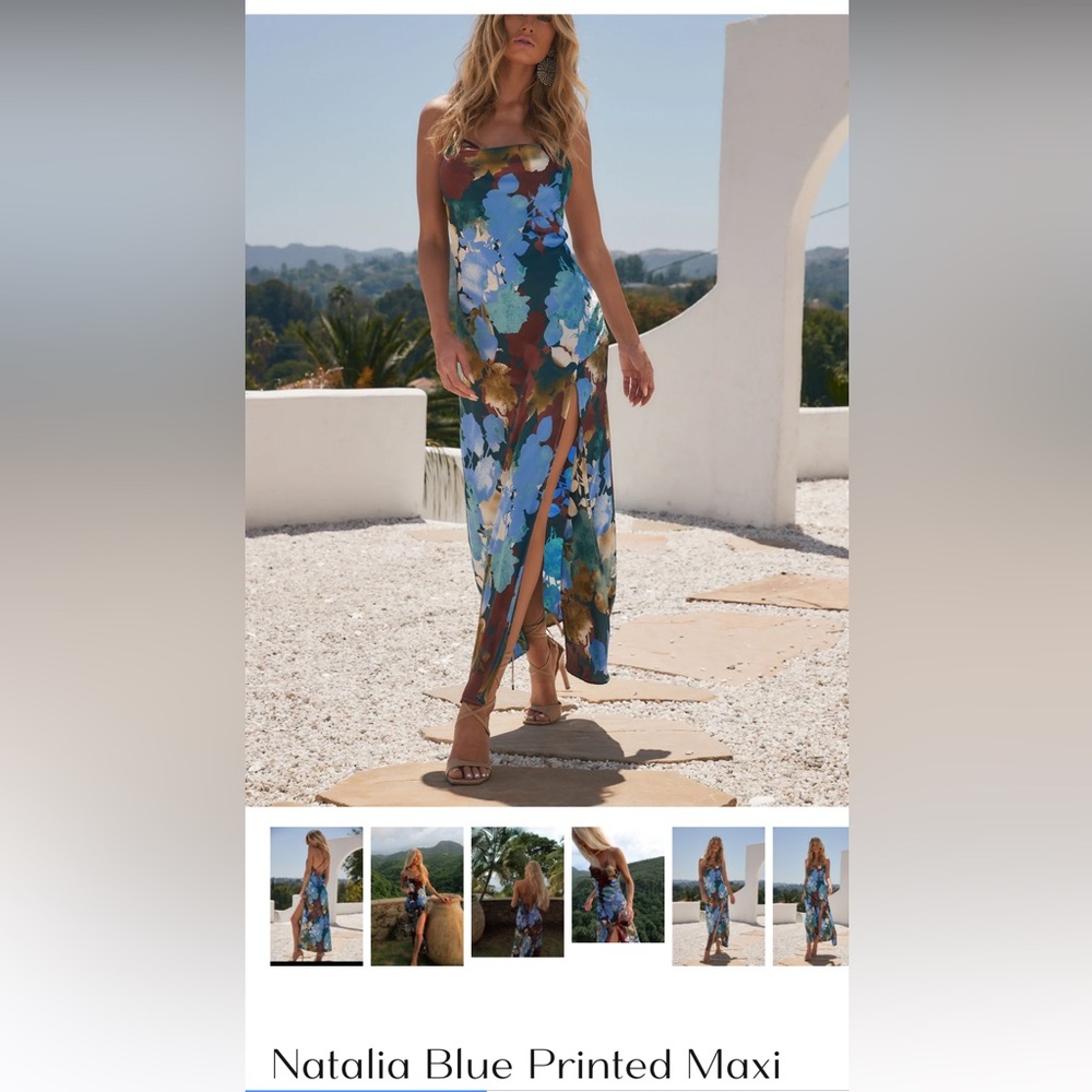 12th Tribe Natalia Blue Printed Maxi Dress